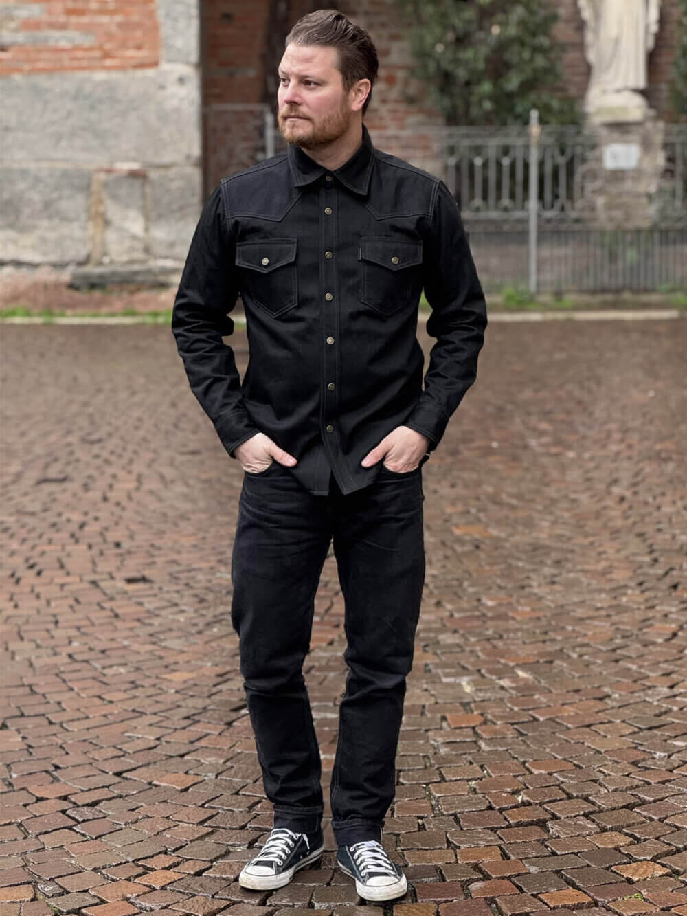 13.5oz Classic Black Selvedge Denim Shirt - Image 4