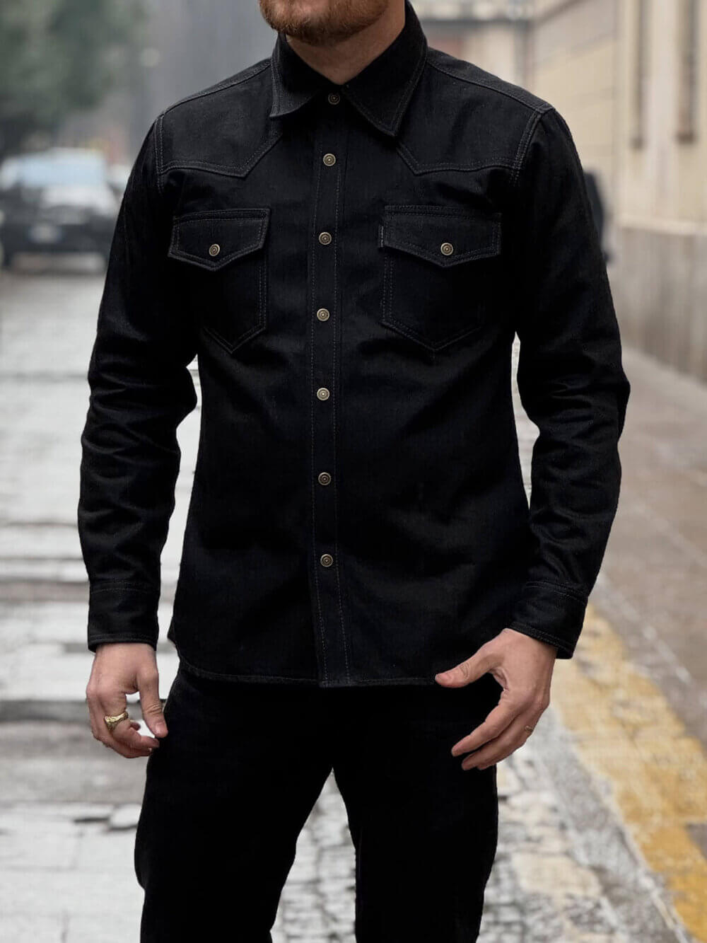 13.5oz Classic Black Selvedge Denim Shirt - Image 5