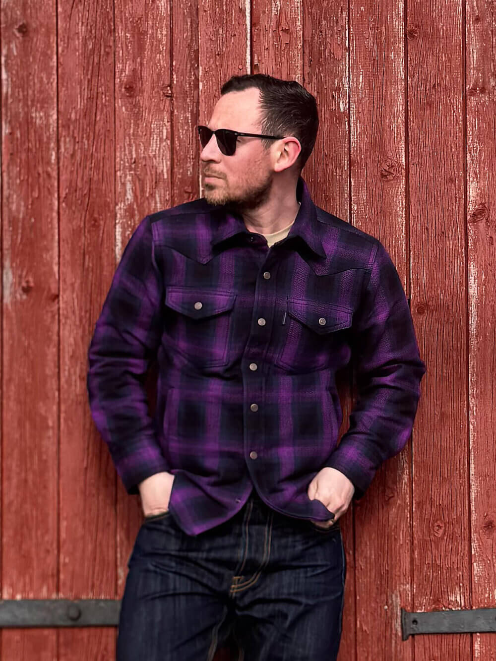 13.5oz Heavyweight Flannel Ombré Herringbone Shirt - Purple - Image 6