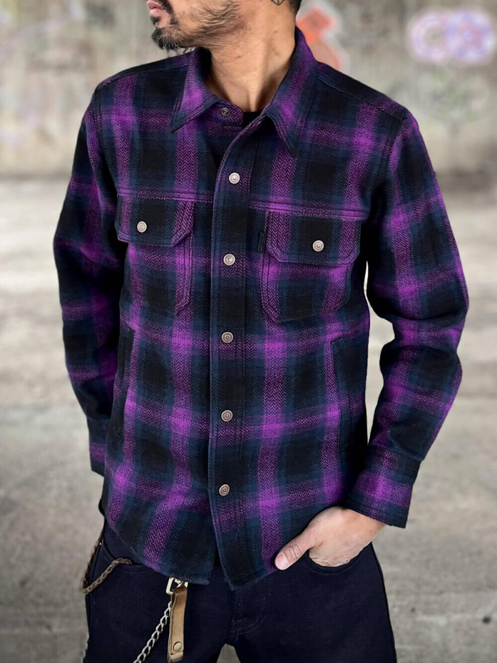 13.5oz Heavyweight Flannel Ombré Herringbone Shirt - Purple - Image 4