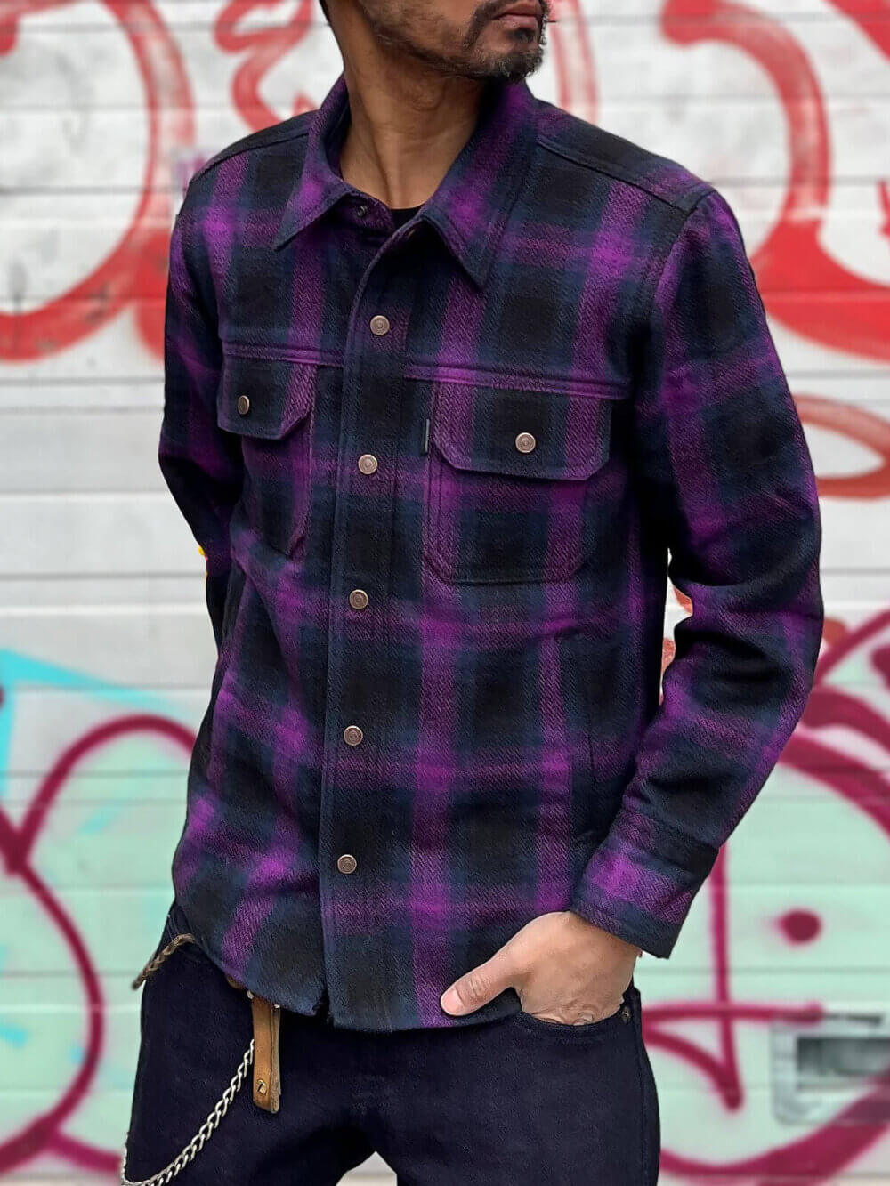 13.5oz Heavyweight Flannel Ombré Herringbone Shirt - Purple