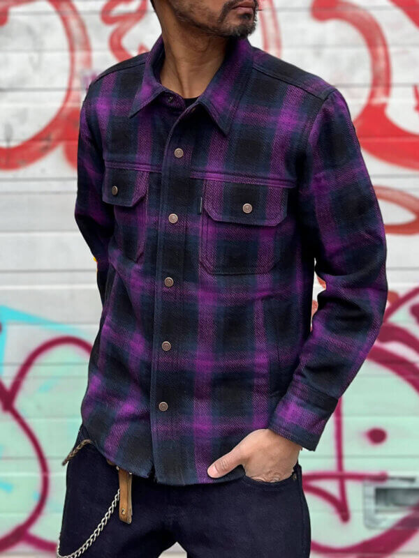 13.5oz Heavyweight Flannel Ombré Herringbone Shirt - Purple