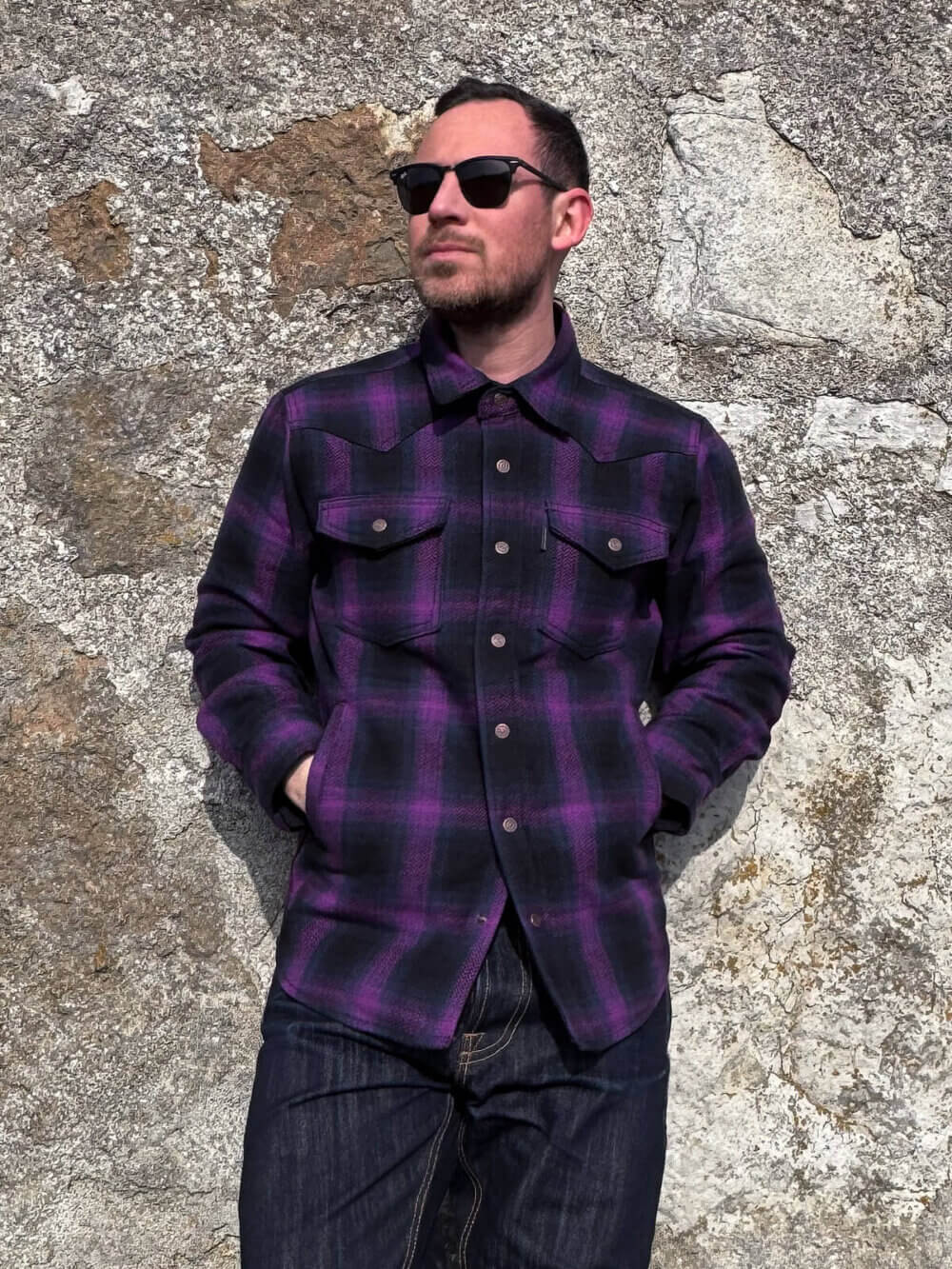 13.5oz Heavyweight Flannel Ombré Herringbone Shirt - Purple - Image 9