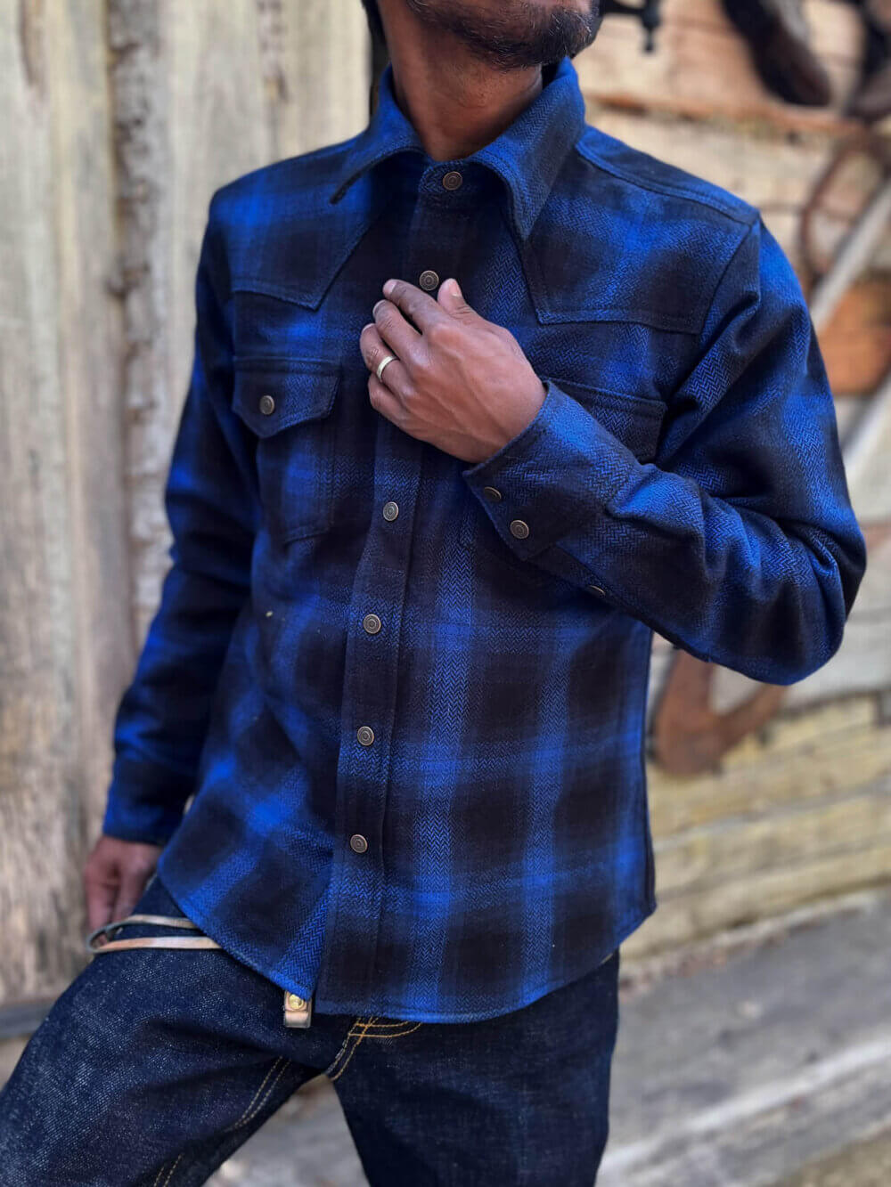 13.5oz Heavyweight Flannel Ombré Herringbone Shirt - Blue - Image 4