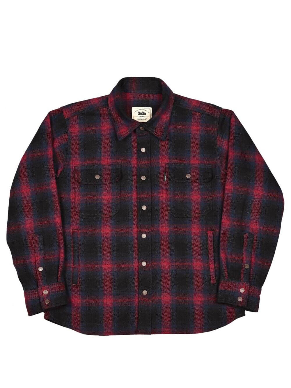 13.5oz Heavyweight Flannel Ombré Herringbone Shirt - Red - Image 2