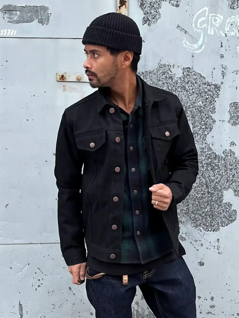 13.5oz Classic Black Selvedge Denim Jacket - Image 4