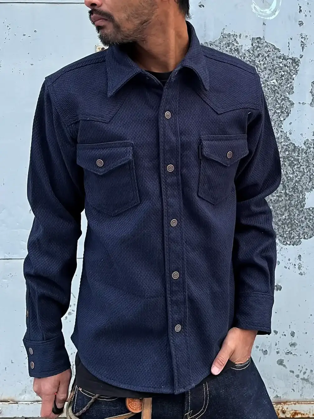 12oz Indigo Sashiko Denim Shirt - Image 4