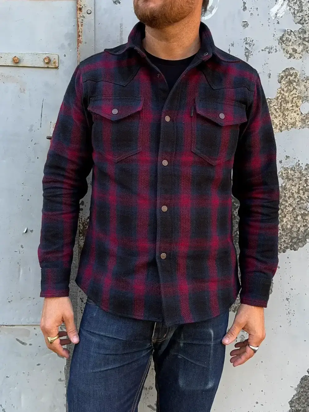 13.5oz Heavyweight Flannel Ombré Herringbone Shirt - Red - Image 4