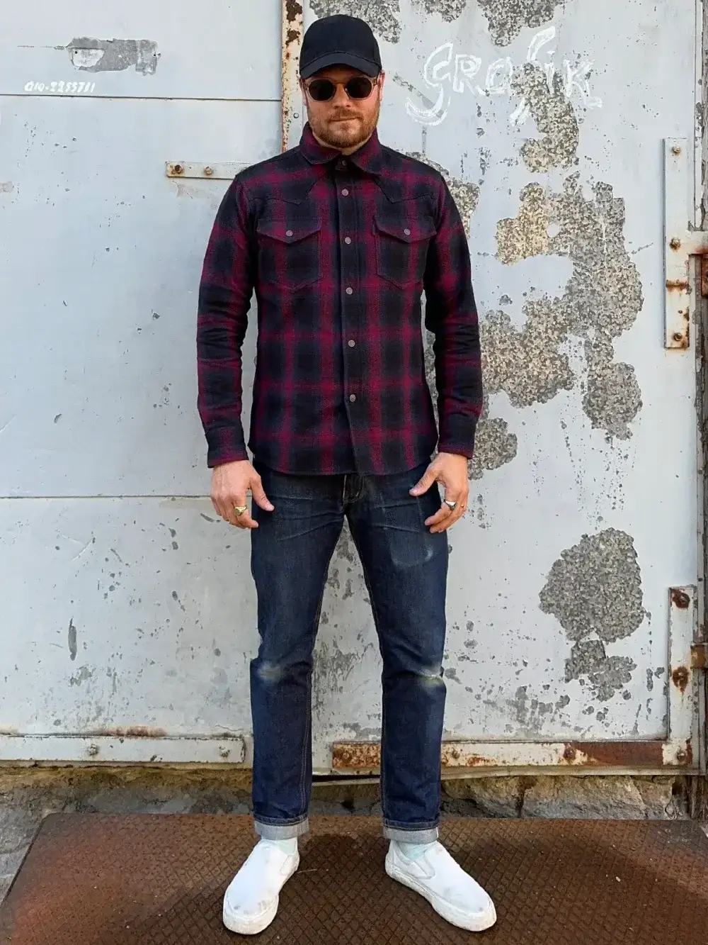 13.5oz Heavyweight Flannel Ombré Herringbone Shirt - Red - Image 3