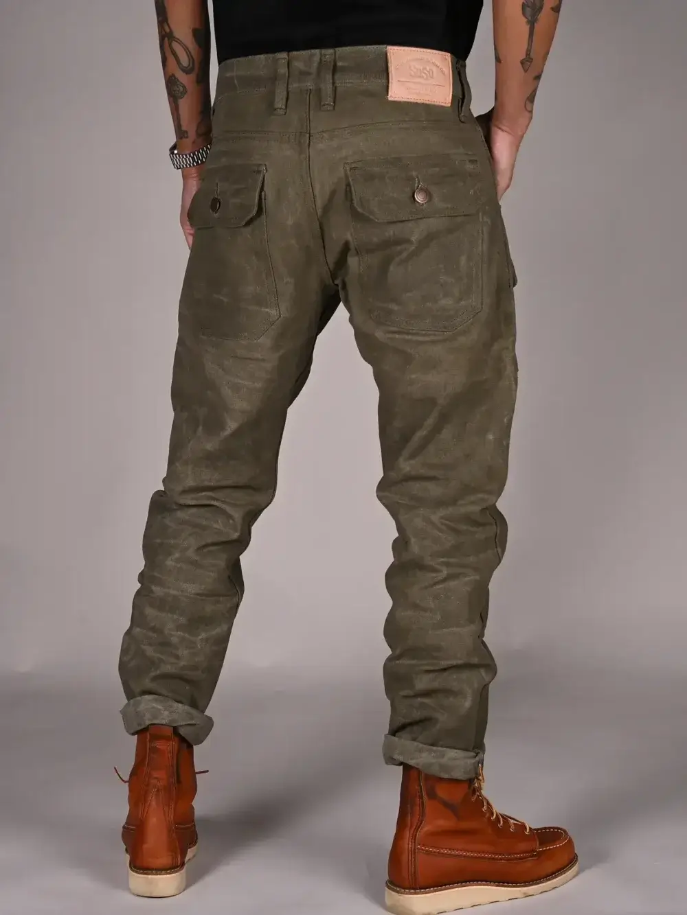 13oz Army Canvas Waxed Denim Jeans - Image 4