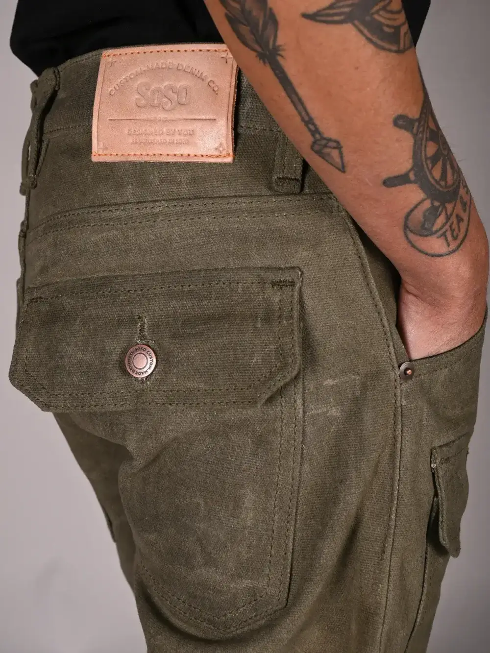 13oz Army Canvas Waxed Denim Jeans - Image 6