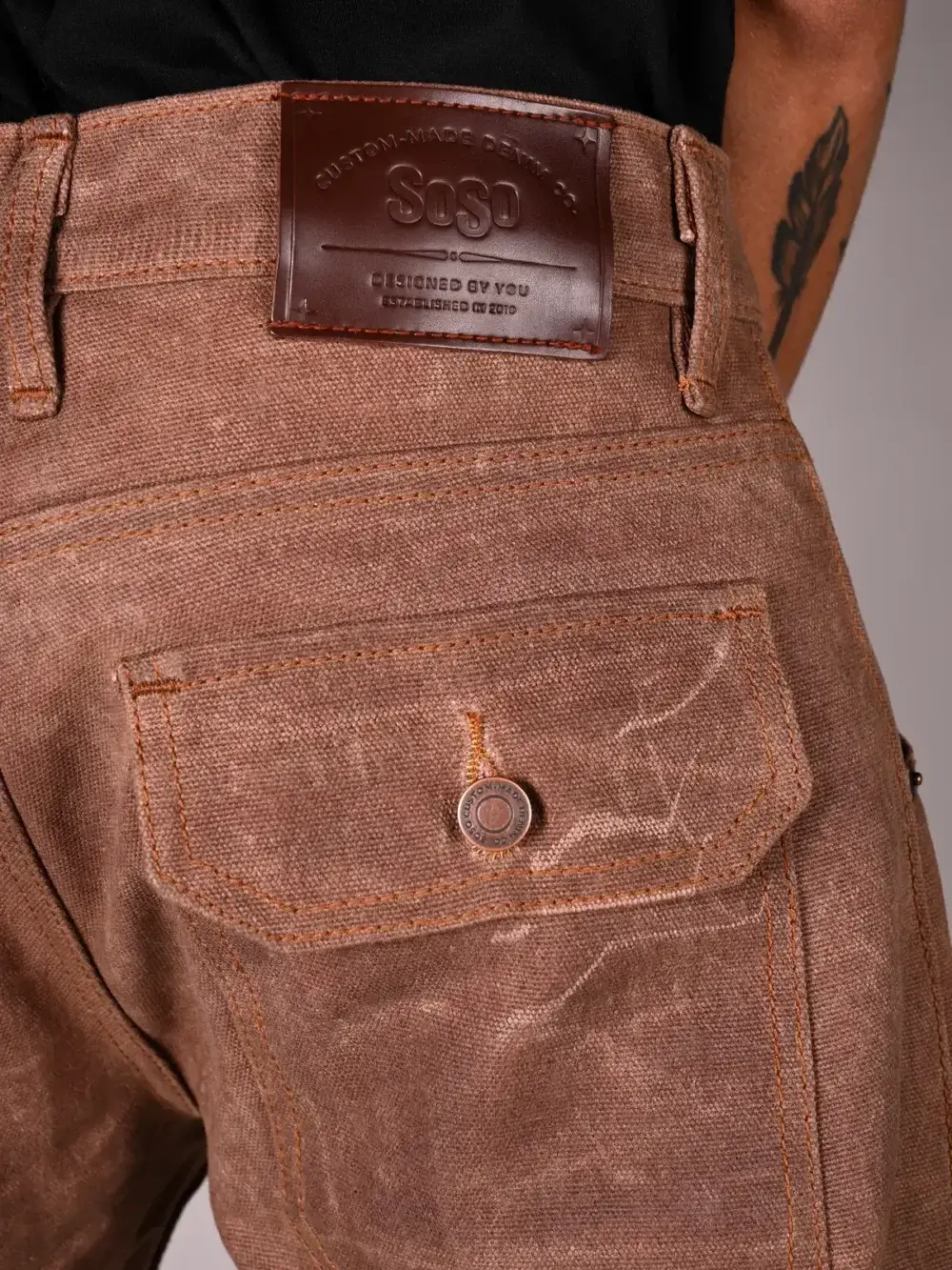 13oz Brown Canvas Waxed Denim Jeans - Image 6