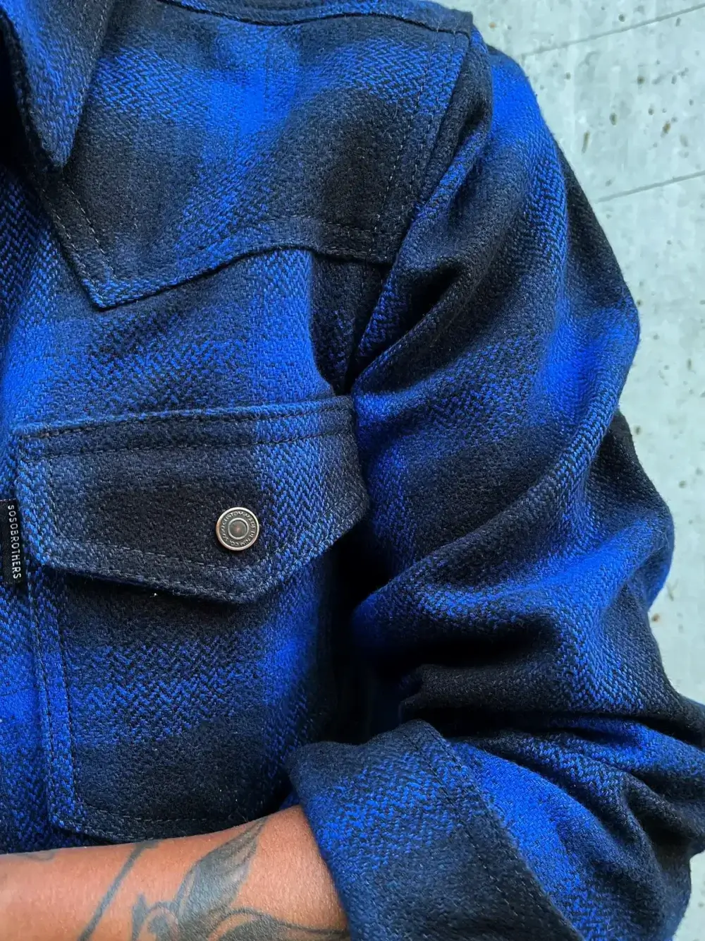13.5oz Heavyweight Flannel Ombré Herringbone Shirt - Blue - Image 8